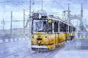 Image of a tram digital art piece for blog how much does art transport cost?