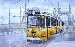 Image of a tram digital art piece for blog how much does art transport cost?